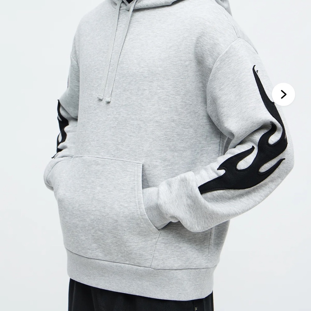 Fashion Nova Light Gray Sweatsuit with Black Flame Accents